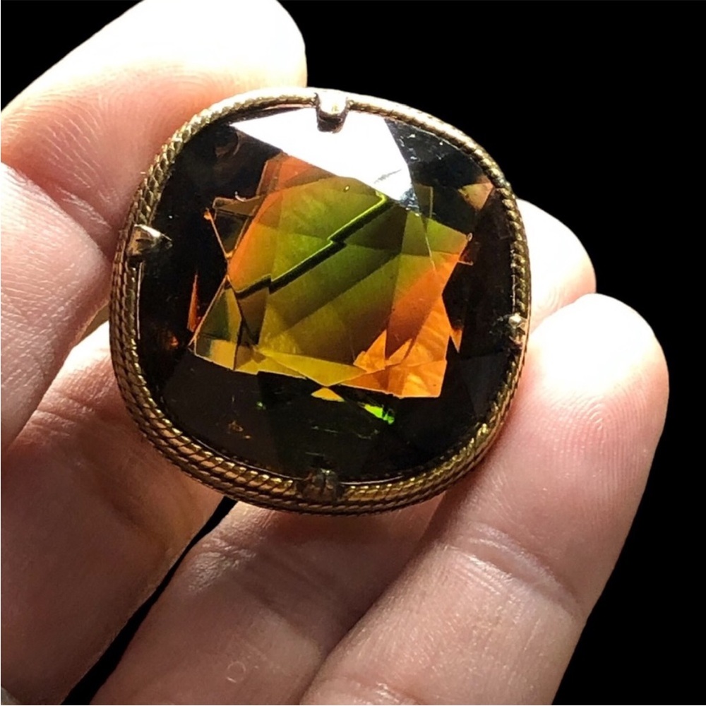 LARGE Antique color changing tri colored gold rope square faceted brooch OOAK - Picture 2 of 11